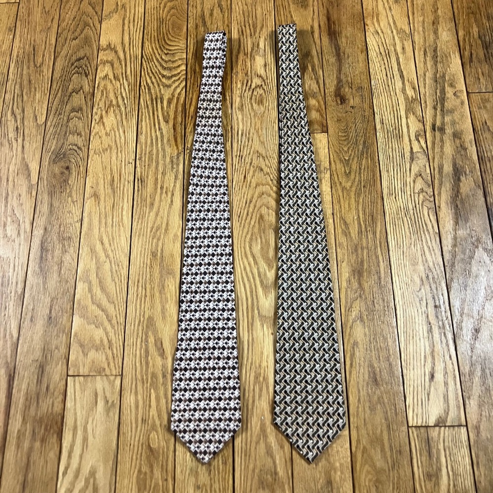 Vintage Antani‎ Collezioni Mens 100% Silk Geometric Tie Set Brown Green Made USA